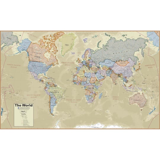 Hemispheres Boardroom Series World Laminated Wall Map